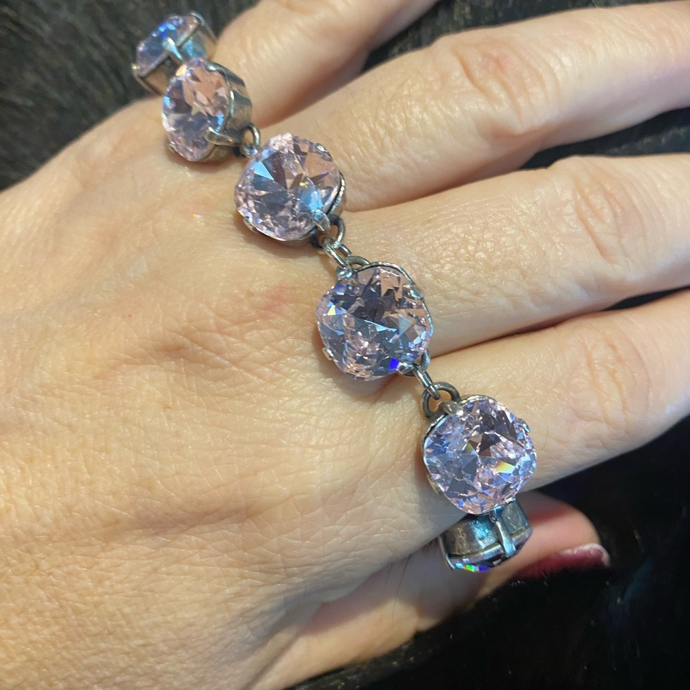 Catherine Popesco Silver Bracelet with Pink Crystals